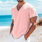 Men's Cotton And Linen Solid Color Short Sleeve