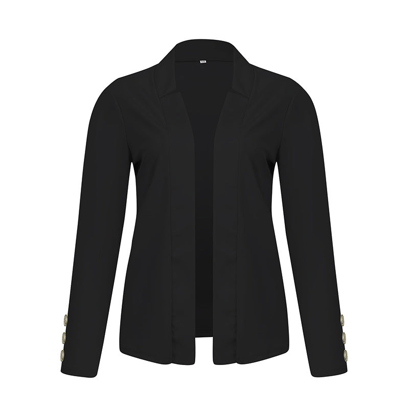 Plus Size Women's Solid Color Long Sleeve Blazer - Button Cuff Sport Coat Comfortable For Work & Casual Wear