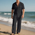 Simple Workwear Short Sleeve Shirt Trousers Suit Men