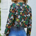 Women's Full Floral Short Jacket Casual Long Sleeved Jacket