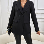 Ladies' Fashionable Commuting Solid Color Lapel Button Long Sleeved Suit Jacket