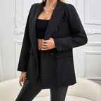 Ladies' Fashionable Commuting Solid Color Lapel Button Long Sleeved Suit Jacket
