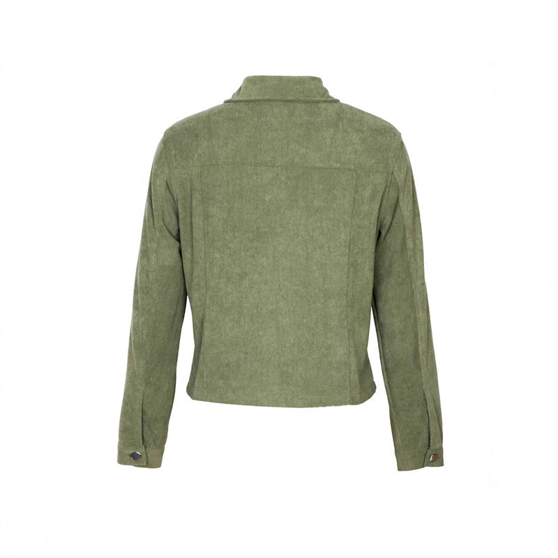 Women's Corduroy Long Sleeve Jacket - Casual Button-Up Coat With Flap Pockets, Fall & Spring Fashion Outerwear