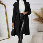 Women's Collar Solid Color Pocket Belt Design Basic Simple And Warm Autumn And Winter Coat Jacket