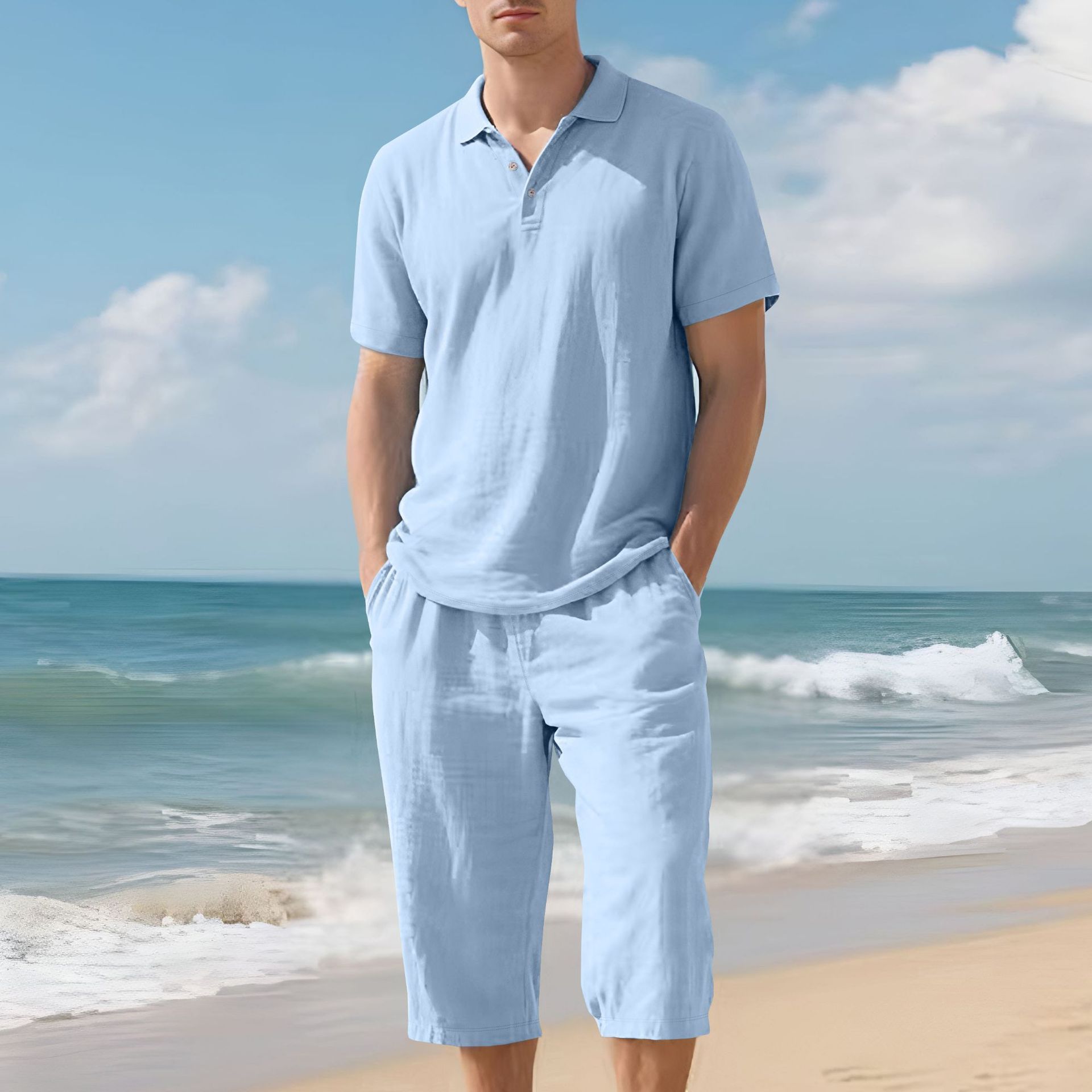 Summer Linen Suit Men's Beach Loose