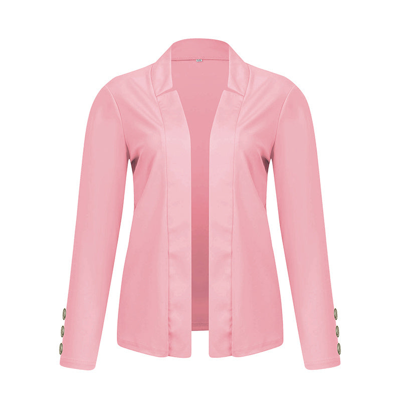 Plus Size Women's Solid Color Long Sleeve Blazer - Button Cuff Sport Coat Comfortable For Work & Casual Wear