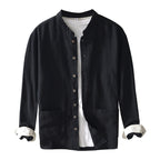 Chinese-style Stand Collar Ramie Long-sleeved Shirt Breathable Linen Casual Chinese-style Shirt For Men