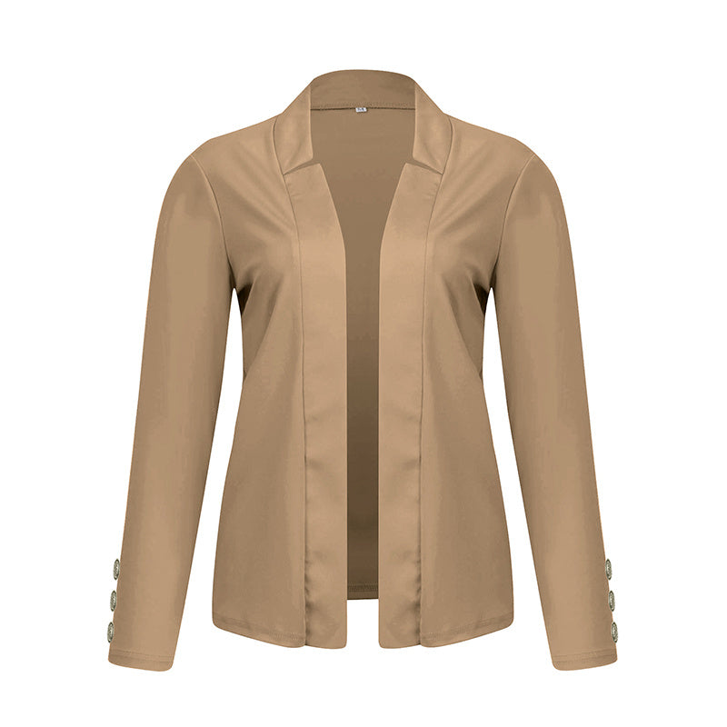 Plus Size Women's Solid Color Long Sleeve Blazer - Button Cuff Sport Coat Comfortable For Work & Casual Wear