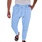 Autumn Thin Casual Cotton And Linen Drawstring Straight-leg Trousers