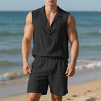 European And American Linen Suit Men's Clothing Casual Polo Collar Sleeveless