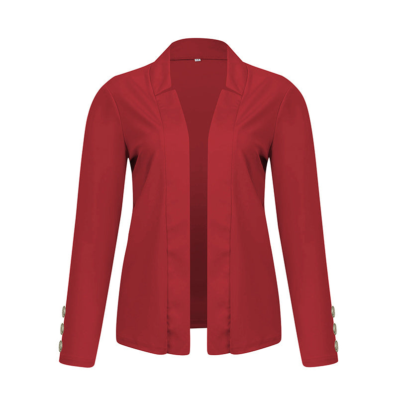 Plus Size Women's Solid Color Long Sleeve Blazer - Button Cuff Sport Coat Comfortable For Work & Casual Wear