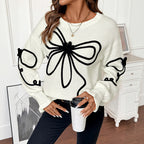 Loose Bow Decorative Round Neck Sweater For Women