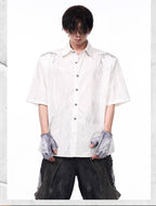 Spine Snake-shaped Shoulder Pad White Shirt Men's Beaded Gold-plated Short Sleeve