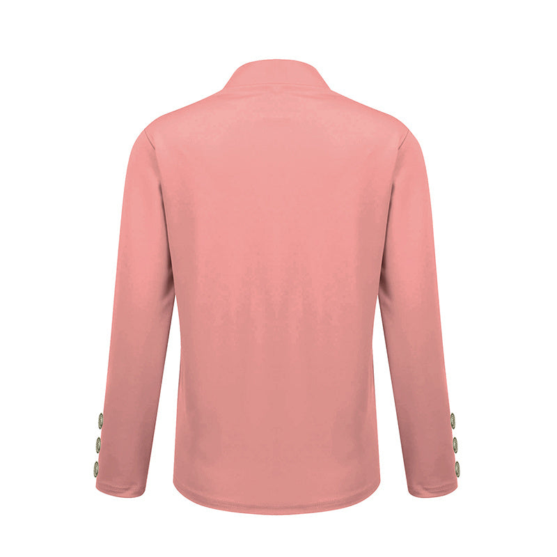 Plus Size Women's Solid Color Long Sleeve Blazer - Button Cuff Sport Coat Comfortable For Work & Casual Wear