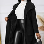 Women's Collar Solid Color Pocket Belt Design Basic Simple And Warm Autumn And Winter Coat Jacket