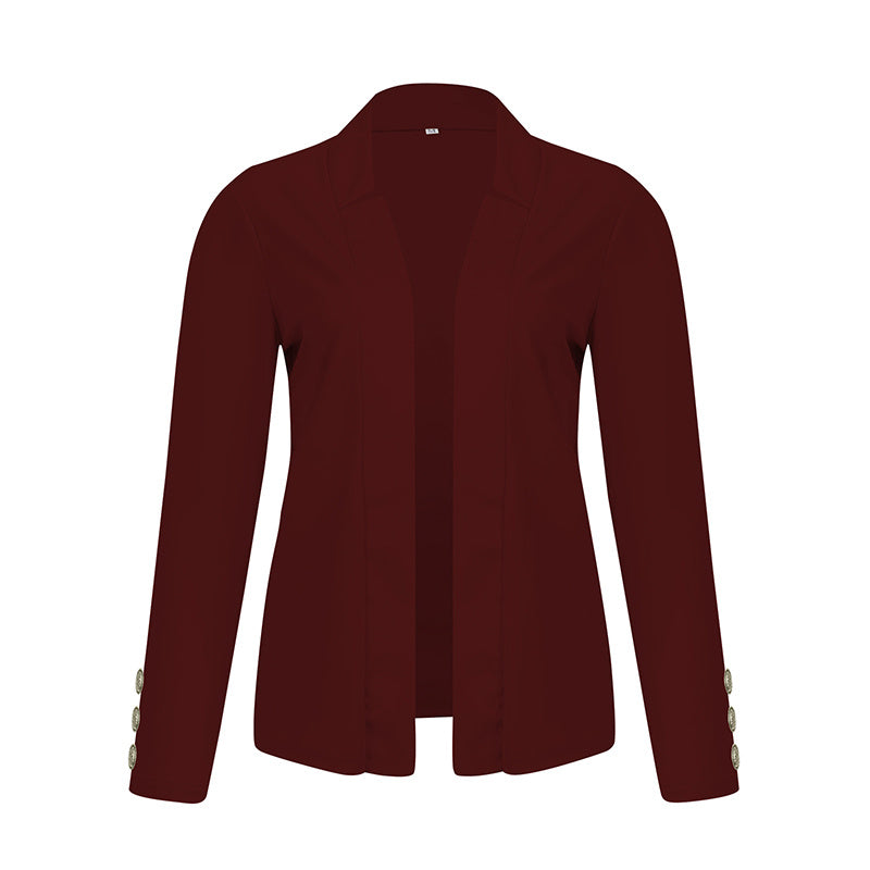 Plus Size Women's Solid Color Long Sleeve Blazer - Button Cuff Sport Coat Comfortable For Work & Casual Wear