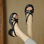 Retro Soft Leather High Heel Sandals For Women Platform Open Toe