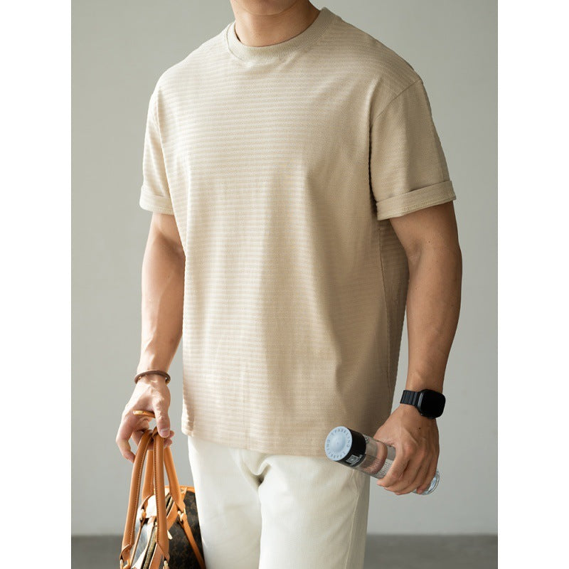 Raglan Sleeve Simple And Breathable Anti-wrinkle Striped Short Sleeve