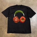 Tomato Headset Printed Casual All-match Shoulder Cotton Short Sleeve