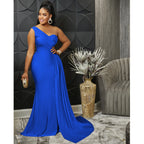 CM.YAYA One Shoulder Skew Neck Tassel Side Floor Length Mermaid Long Maxi Dress Women 2022 Sexy Party Club Even Prom Dresses