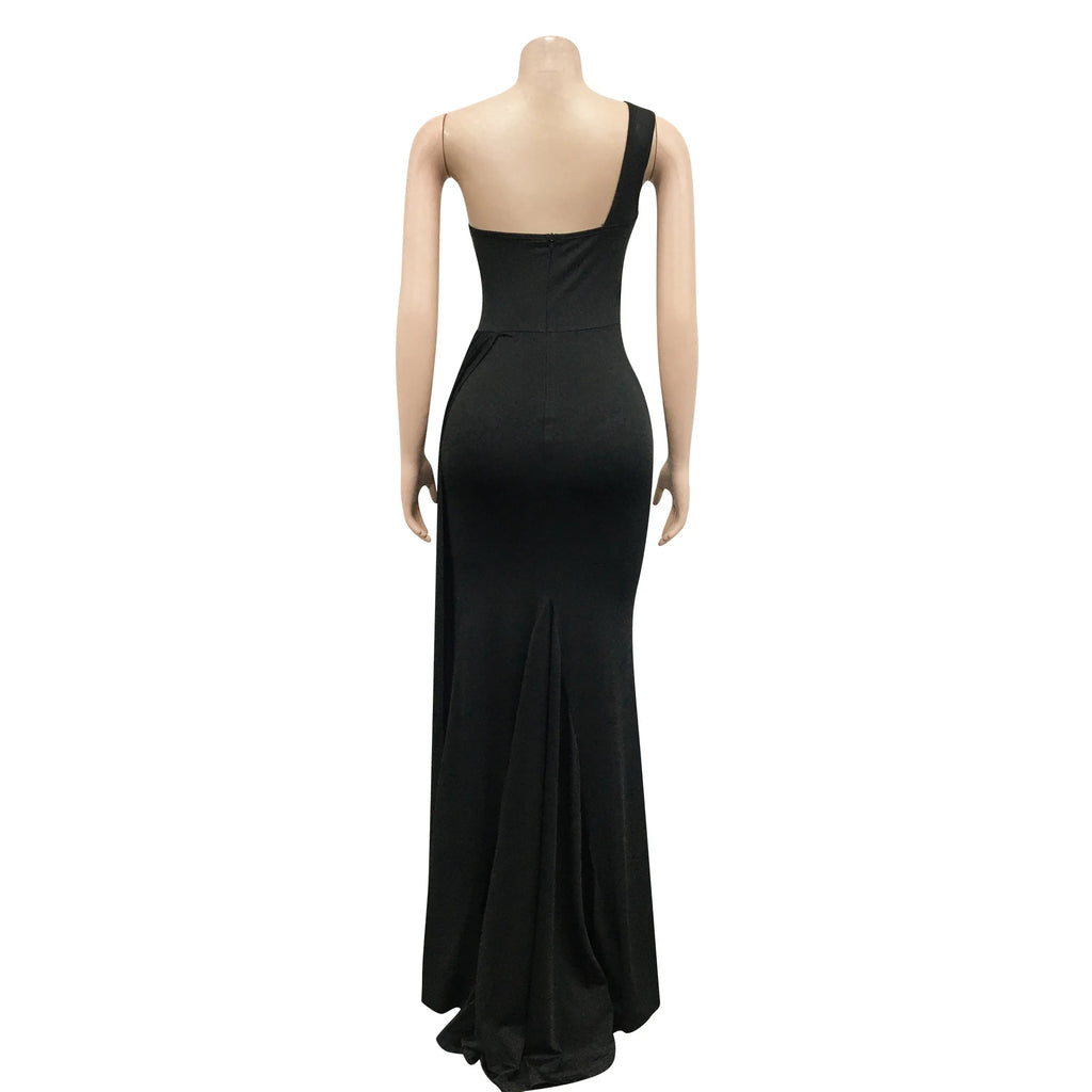 CM.YAYA One Shoulder Skew Neck Tassel Side Floor Length Mermaid Long Maxi Dress Women 2022 Sexy Party Club Even Prom Dresses