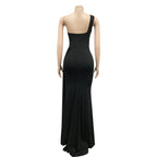 CM.YAYA One Shoulder Skew Neck Tassel Side Floor Length Mermaid Long Maxi Dress Women 2022 Sexy Party Club Even Prom Dresses