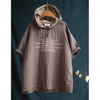 2024 New Summer Fashion Versatile Simple Casual Sports Loose Oversized Letter Printed Short Sleeved Hooded Women's Hoodie Top