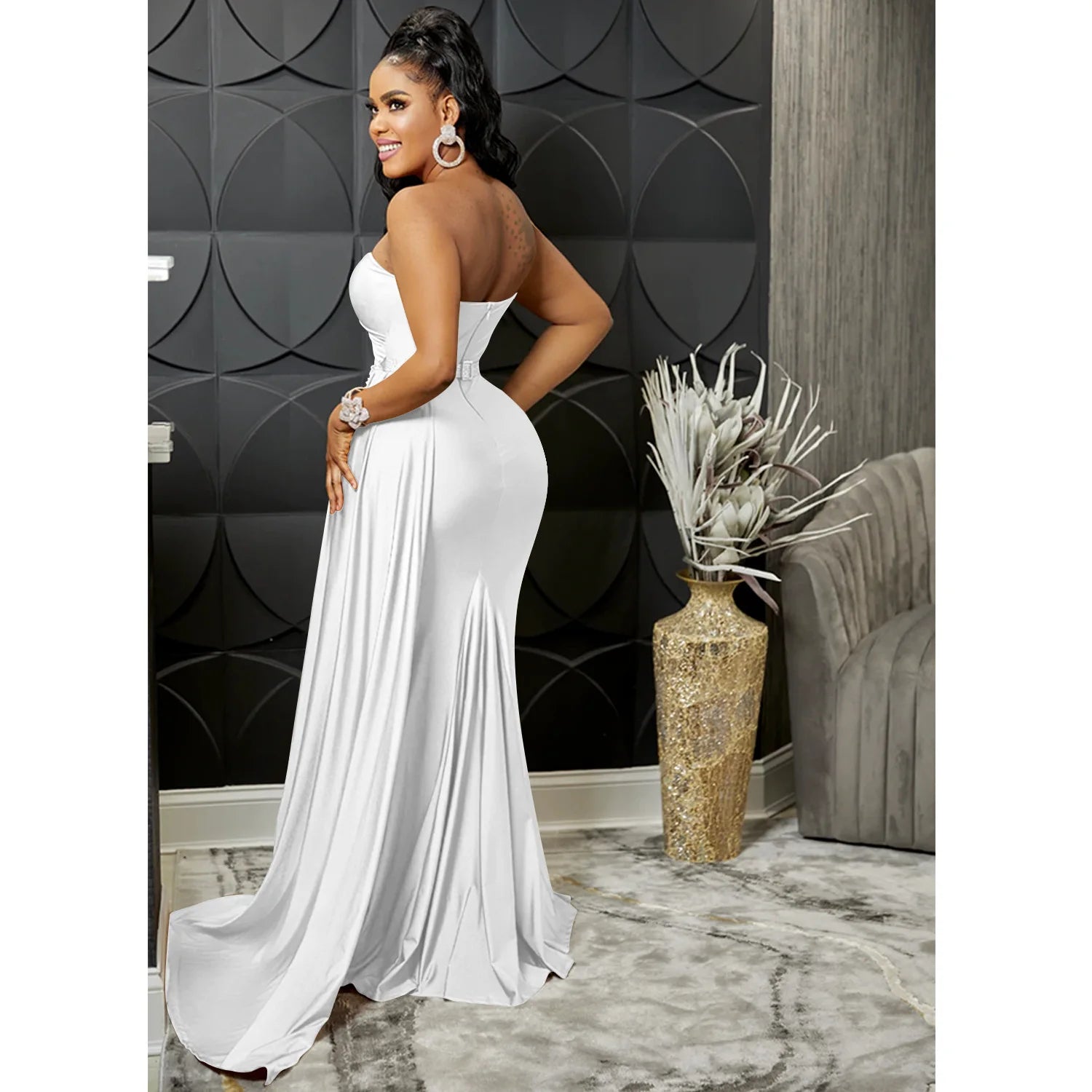 CM.YAYA One Shoulder Skew Neck Tassel Side Floor Length Mermaid Long Maxi Dress Women 2022 Sexy Party Club Even Prom Dresses