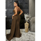 CM.YAYA One Shoulder Skew Neck Tassel Side Floor Length Mermaid Long Maxi Dress Women 2022 Sexy Party Club Even Prom Dresses