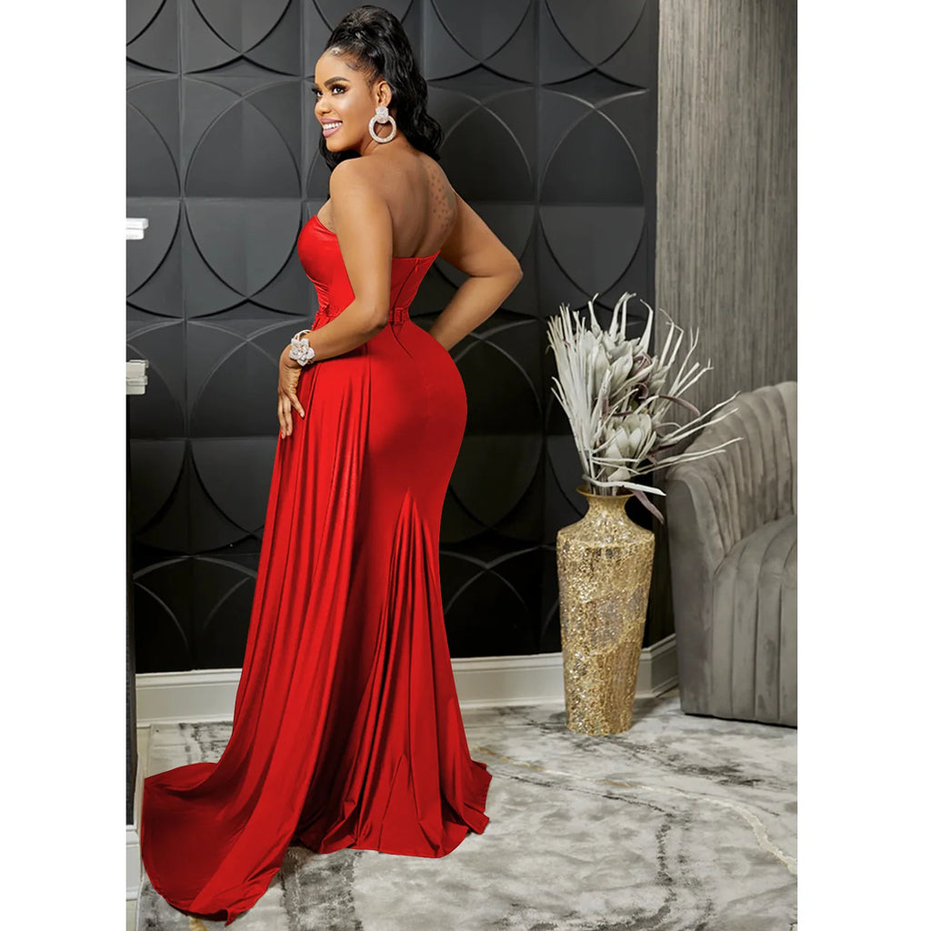CM.YAYA One Shoulder Skew Neck Tassel Side Floor Length Mermaid Long Maxi Dress Women 2022 Sexy Party Club Even Prom Dresses