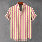 Men's Stand Collar Contrast Color Striped Casual Cool Versatile Short Sleeve