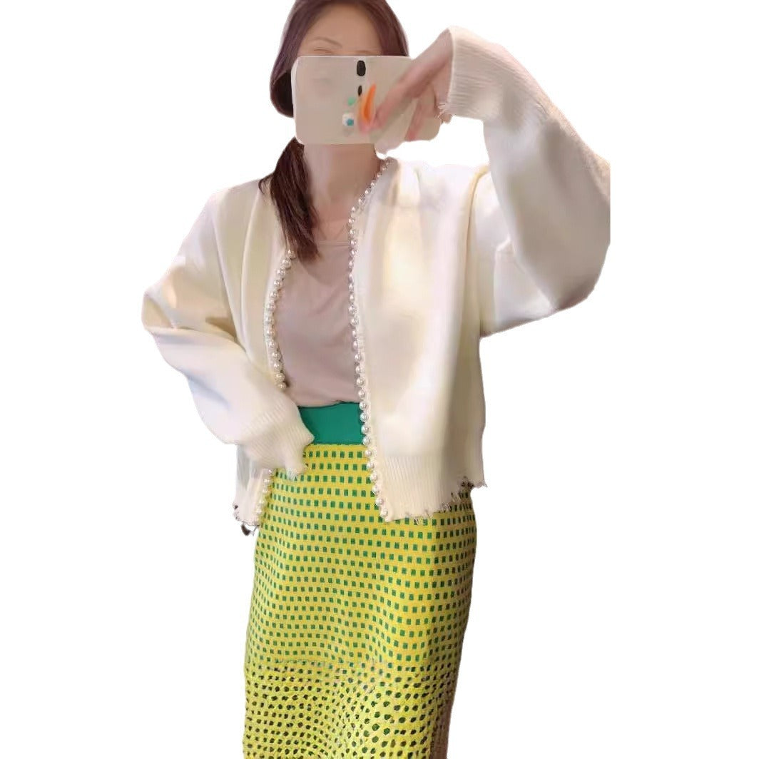 Irregular Raw Hem Cropped Sweater Coat Women