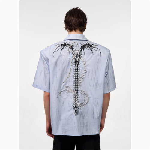 Spine Snake-shaped Shoulder Pad White Shirt Men's Beaded Gold-plated Short Sleeve