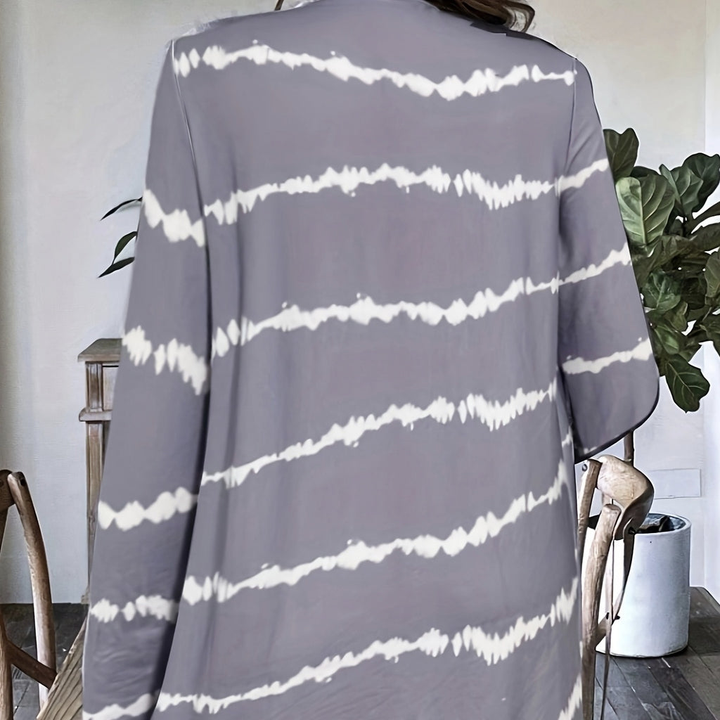 Ladies' Printed Buttonless Open Top Fashionable Versatile Vacation Jacket Top