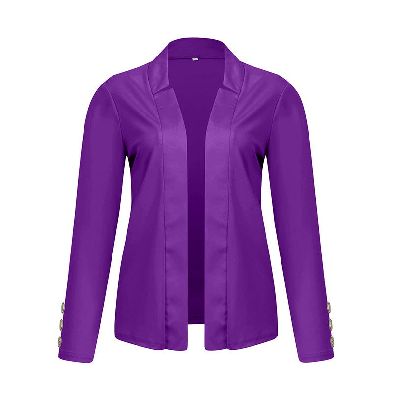 Plus Size Women's Solid Color Long Sleeve Blazer - Button Cuff Sport Coat Comfortable For Work & Casual Wear
