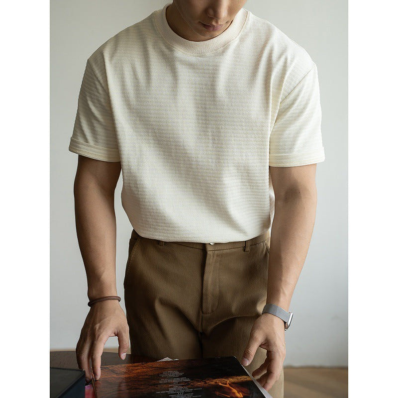 Raglan Sleeve Simple And Breathable Anti-wrinkle Striped Short Sleeve