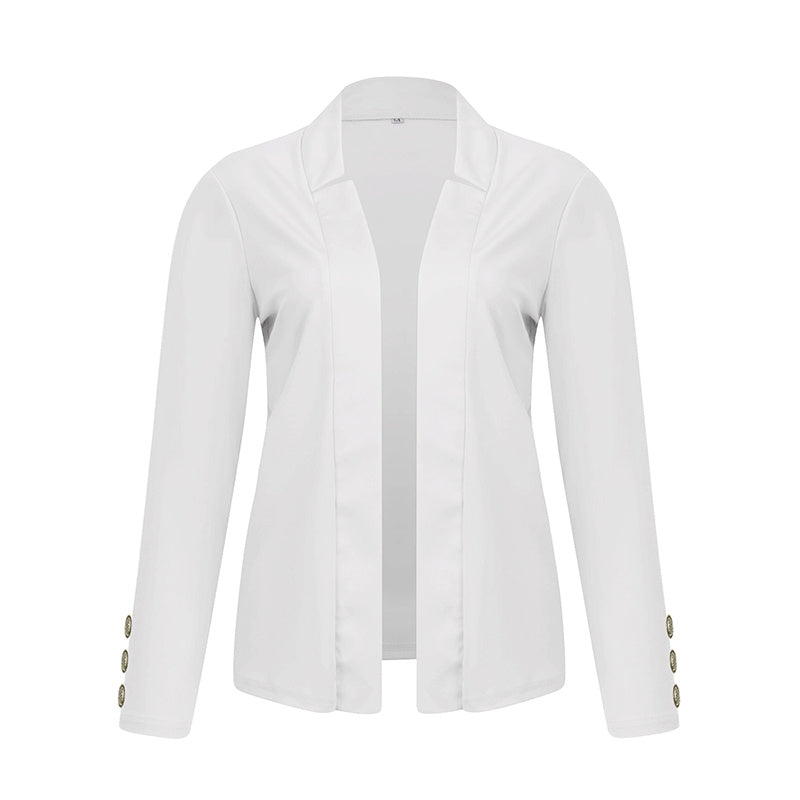 Plus Size Women's Solid Color Long Sleeve Blazer - Button Cuff Sport Coat Comfortable For Work & Casual Wear