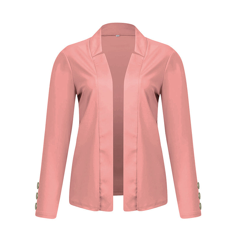 Plus Size Women's Solid Color Long Sleeve Blazer - Button Cuff Sport Coat Comfortable For Work & Casual Wear