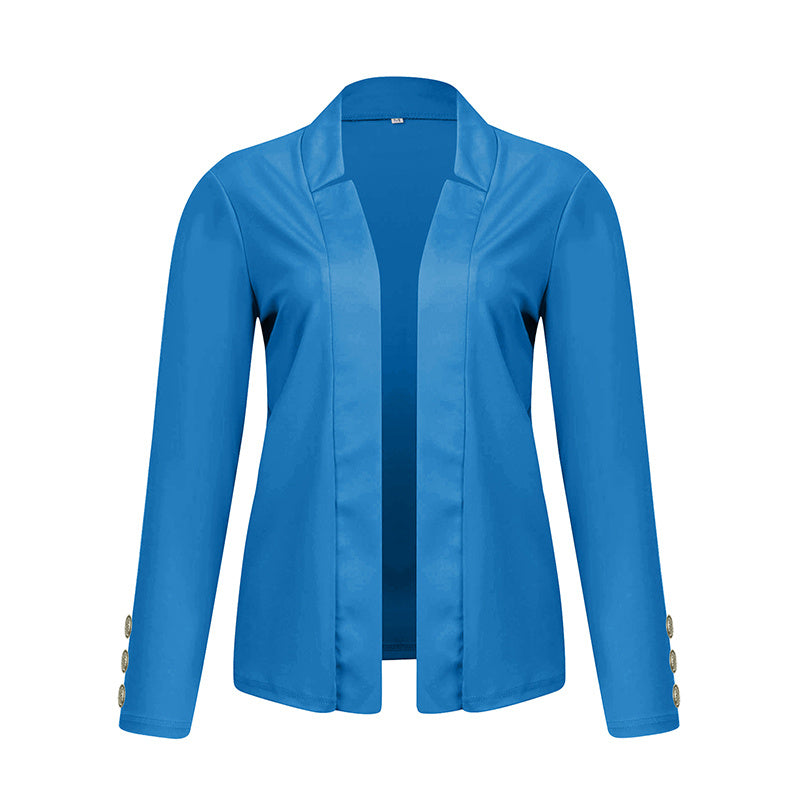Plus Size Women's Solid Color Long Sleeve Blazer - Button Cuff Sport Coat Comfortable For Work & Casual Wear