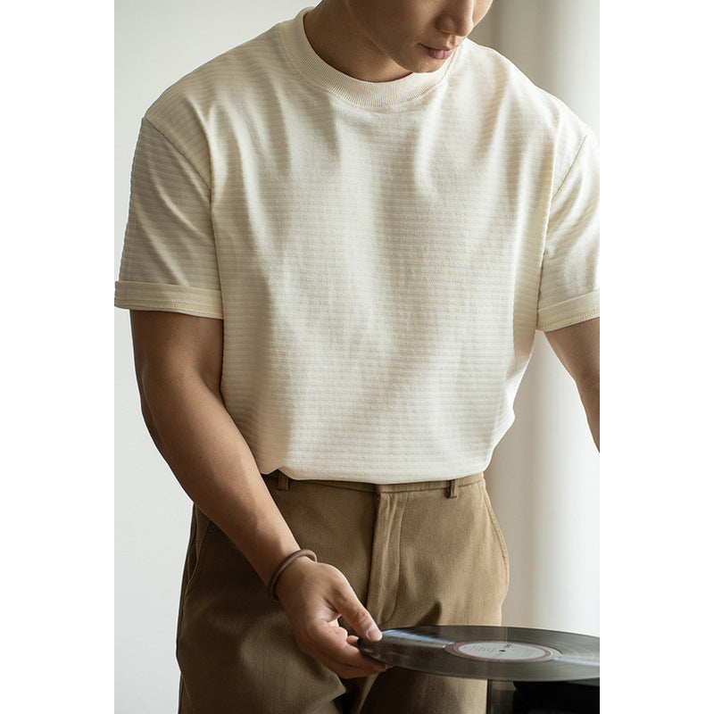 Raglan Sleeve Simple And Breathable Anti-wrinkle Striped Short Sleeve