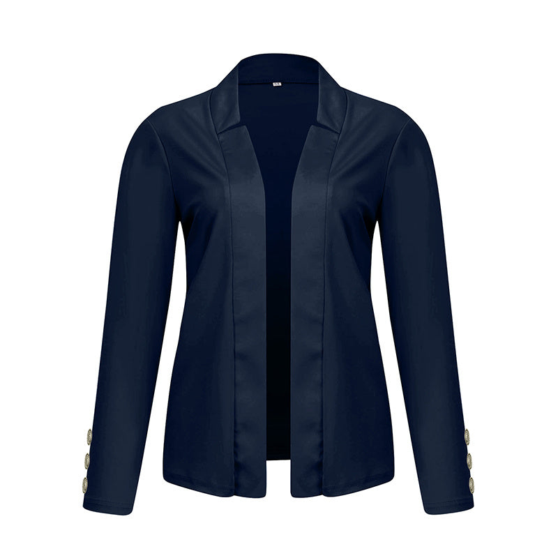Plus Size Women's Solid Color Long Sleeve Blazer - Button Cuff Sport Coat Comfortable For Work & Casual Wear