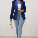 Ladies' Fashionable And Elegant Temperament Versatile Color Block Splicing Lapel Suit Long Sleeved Jacket Top