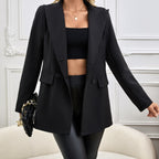 Ladies' Fashionable Commuting Solid Color Lapel Button Long Sleeved Suit Jacket