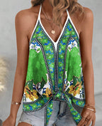 Open Shoulder Casual Vest With Front Placket