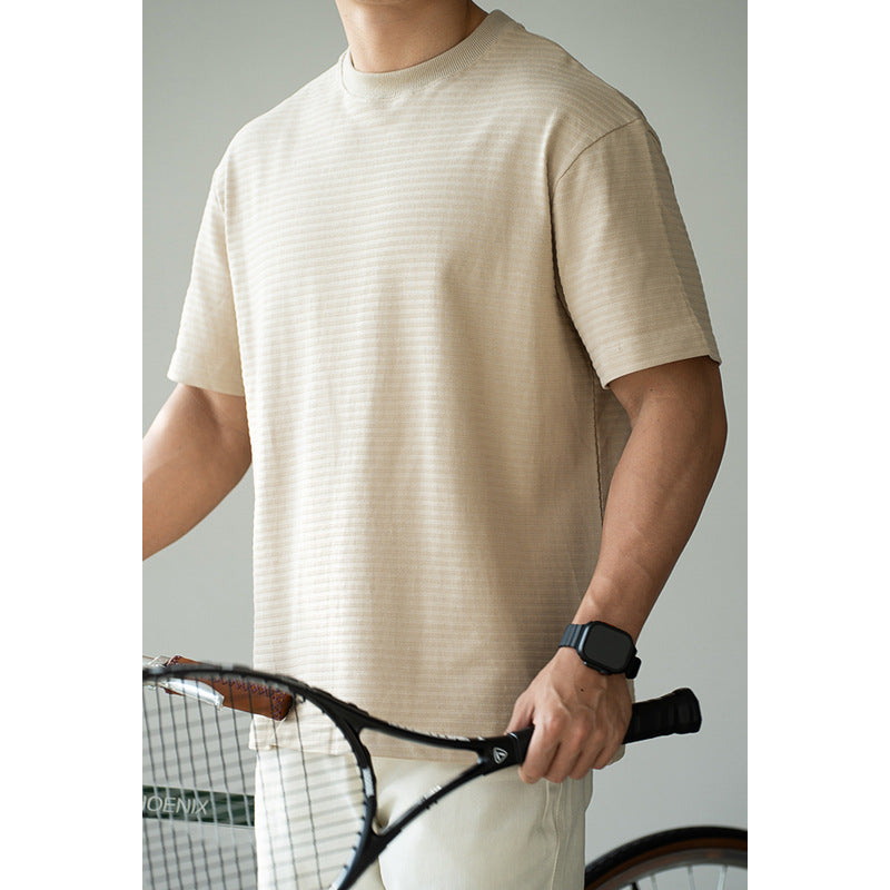 Raglan Sleeve Simple And Breathable Anti-wrinkle Striped Short Sleeve