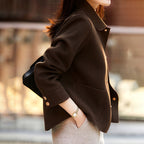 Women's Lightweight Autumn Short Coat - Single Breasted Turn Down Collar Long Sleeve Casual Outwear Jacket
