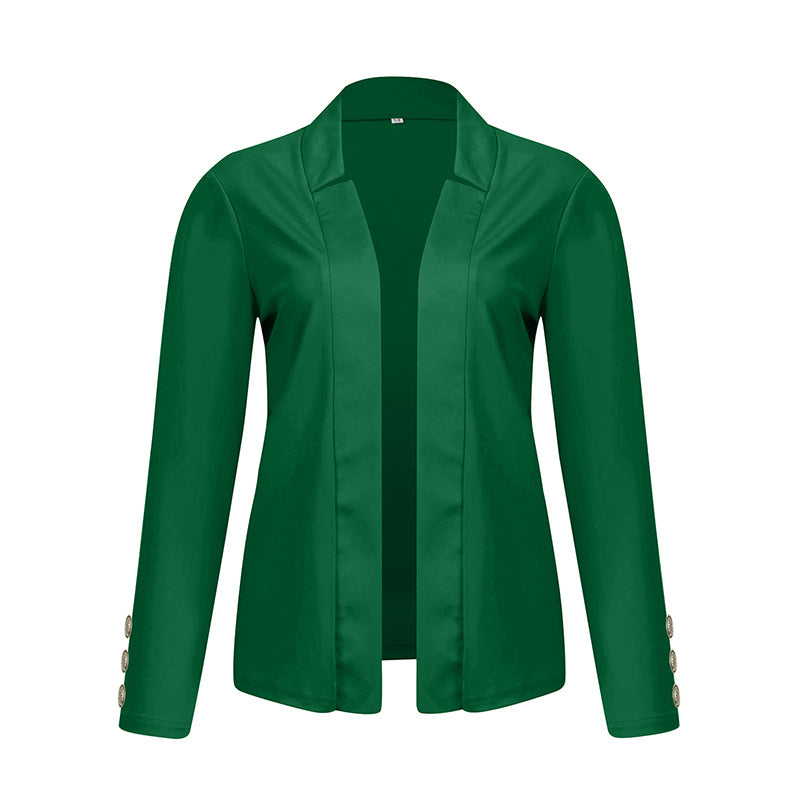 Plus Size Women's Solid Color Long Sleeve Blazer - Button Cuff Sport Coat Comfortable For Work & Casual Wear