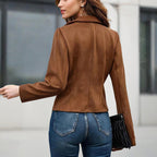 Women's Stand Collar Double-Breasted Jacket - Solid Color Long Sleeve Streetwear Coat Lightweight Spring&Fall Fashion